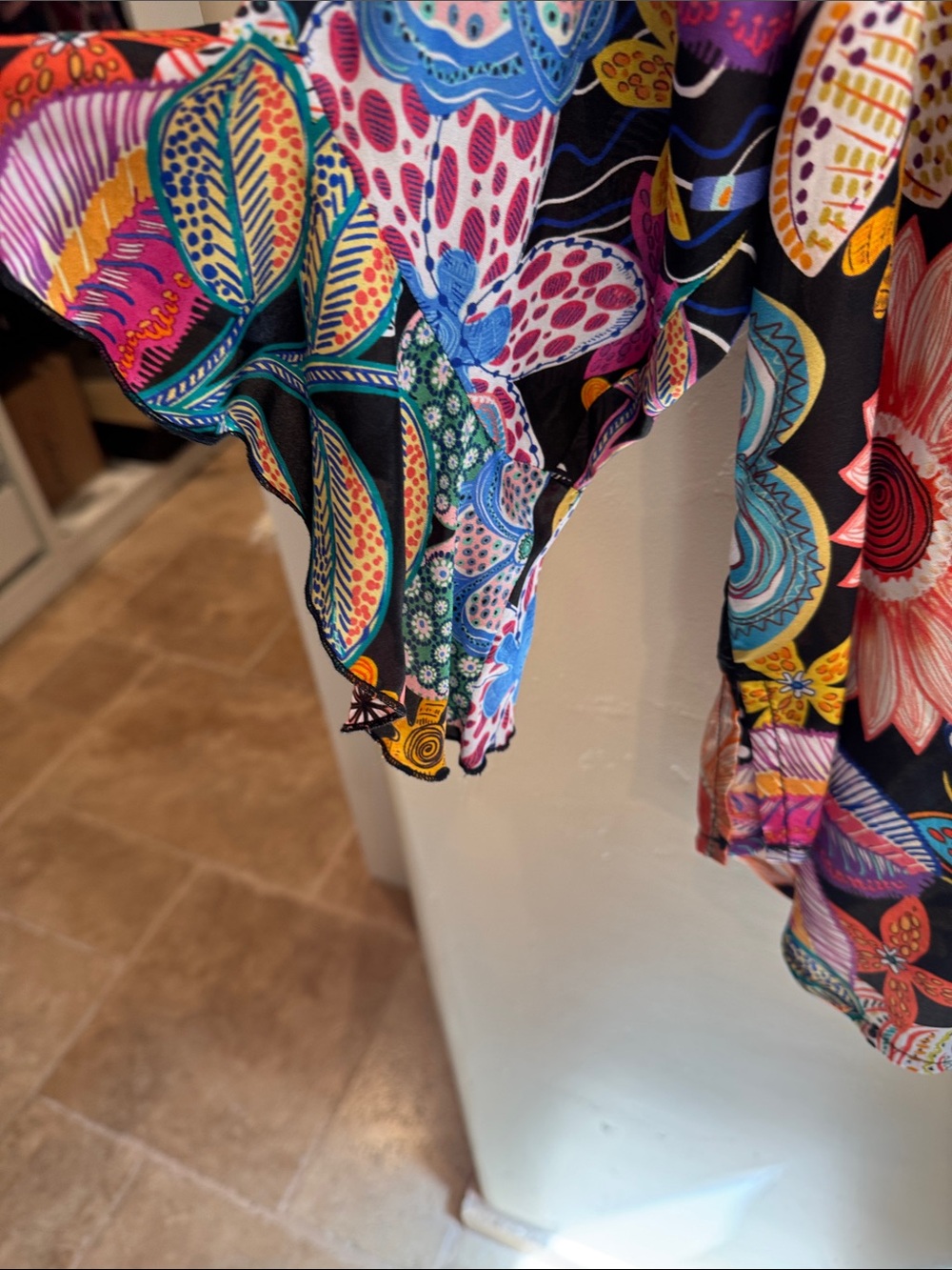 Johnny Was Multicolor Floral V-Neck Silk Blouse on Black - Picture 3 of 6